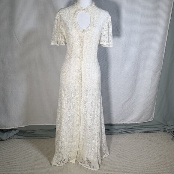 Vintage New Frontier Maxi Gown Lace Cottagecore Prairie Victorian Corset Tie - Picture 3 of 15